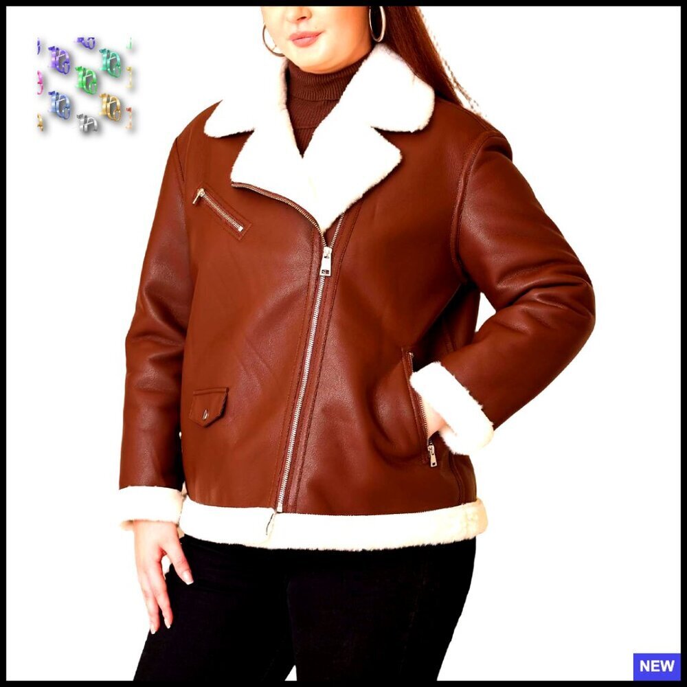 Faux Fur Leather Jacket Plus Size Loose Shearing Motorcycle Coat Chic